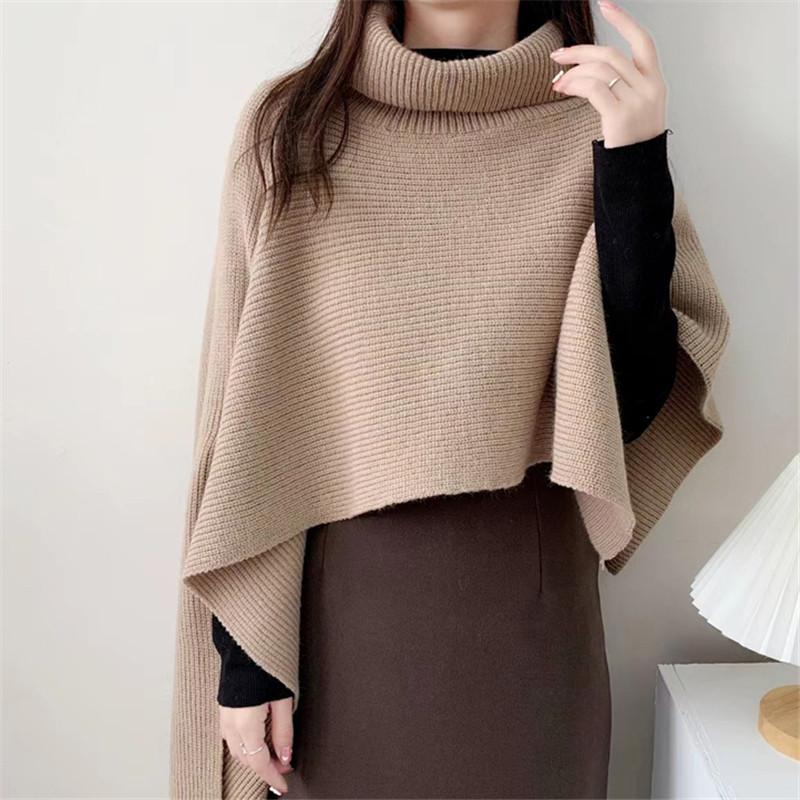 

Жіноча осінньо-зимова нерегулярна накидка з високим коміром Tooxika, повсякденна тепла однотонна вовняна шаль XXL хакі