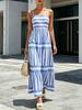European and American Style French Retro Blue and White Striped Suspender Dress for Women, Temperament Waist Pendulum Holiday Beach Skirt
