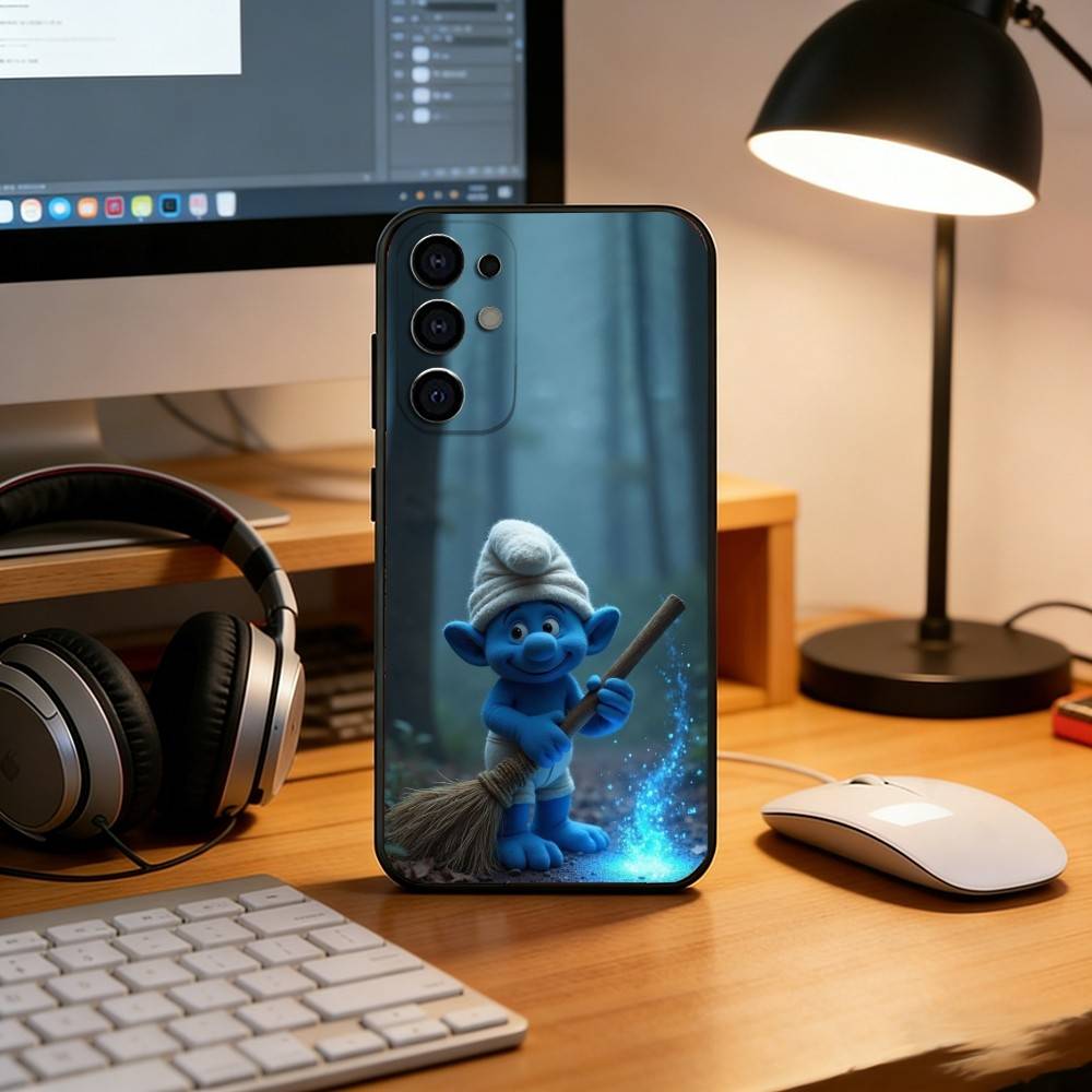 F-Funny and Cute Cartoon B-blue Elves Phone Case Black Silicone Soft For Samsung S25,S24,S21,S22,S23,S30,Ultra,S20,Plus,Fe,Lite