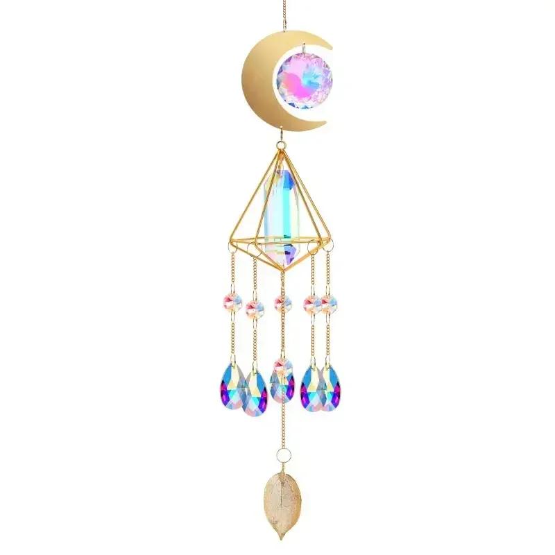 1pcs Refractive Light and Shadow Crystal Glass Wind Chimes Metal Moon Style Crystal Pendant Balcony Window Decorations  Pendants