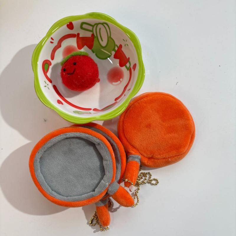 Cartoon Originality Cute Pan Plush Keychain Simulated Tableware Pendant Car Key Ring Charm Backpack Decoration Accessories Gifts
