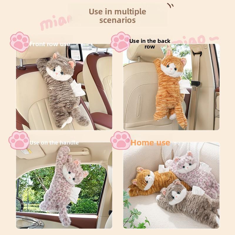 Car Tissue Box Cute Cat Car Tissue Box Plush Doll Car Hanging Cardboard Box Creative Cartoon Tissue Bag Women