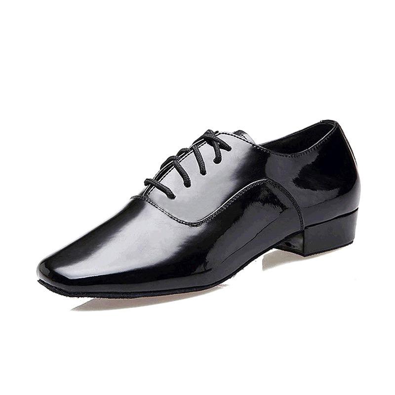 Boys Men's Square Toe Bright Leather Dance Shoes with Breath Light Leather International Standard Dance Heel 1 Inch