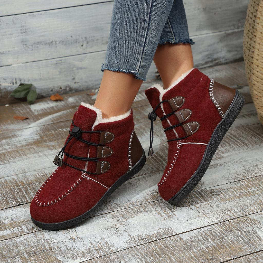 Übergrößen-Stiefeletten für Damen, 2024 Herbst/Winter Neue flache High-Top-Baumwollschuhe, Genähte lässige Damenstiefel, Schneestiefel