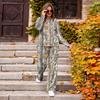 Women's Color Casual Round Neck Loose Fit Sweatshirt and Pants Set
