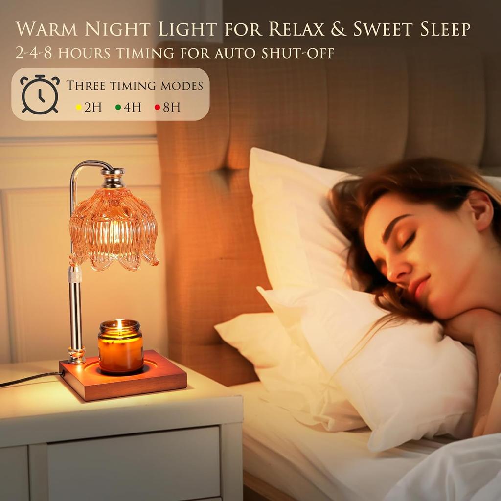 Candle Warmer Lamp with Timer &Dimmer, Adjustable Height Candle Wax Warmer Warming Lamp with 2x50W Bulbs for Scented Candles for Housewarming Bedroom