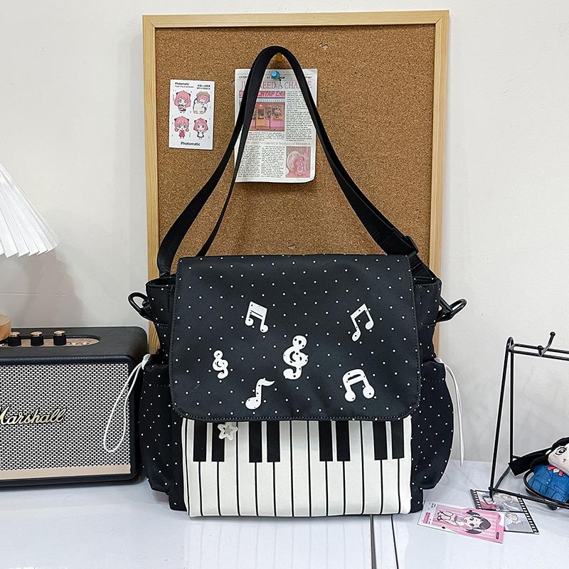 Piano Keyboard Print Messenger Bag With Musical Note Decor Versatile Crossbody Backpack Students Lightweight Durable Zipper Bag