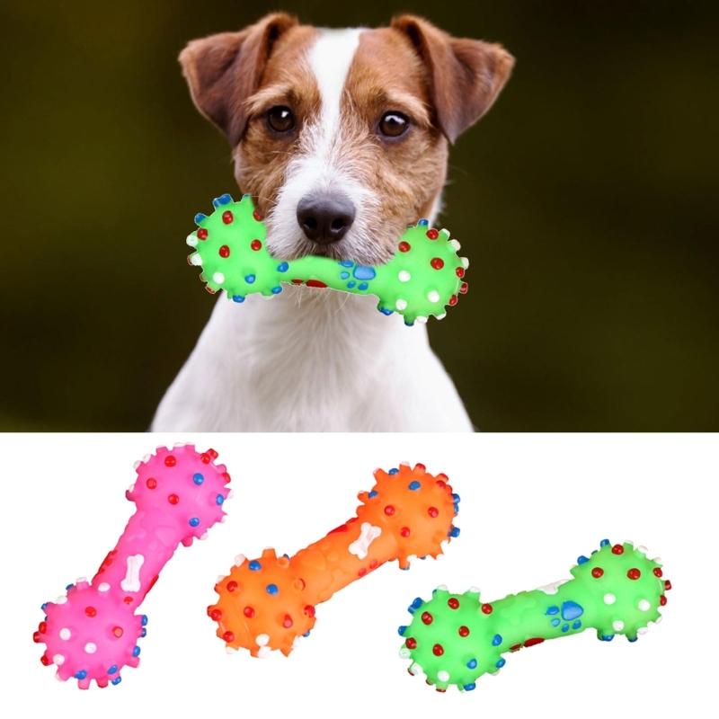 Multifunctional Squeaker Dumbbell Animal Toy Play Training Natural Rubber Squeaky Chew Toy