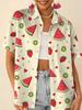 Gentle blue floral printed shirt for women, short-sleeve loose lapel design, niche vacation style top