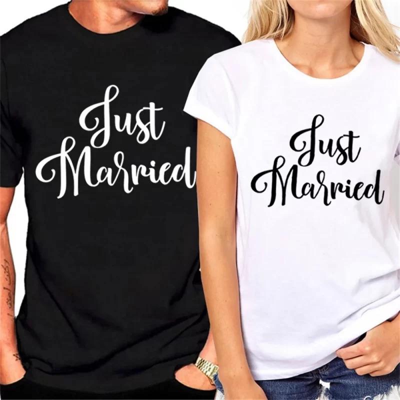 Just Married Couple T Shirt Matching Wedding Tees Newlywed Honeymoon Short Sleeve Polyester Tops for Men Women