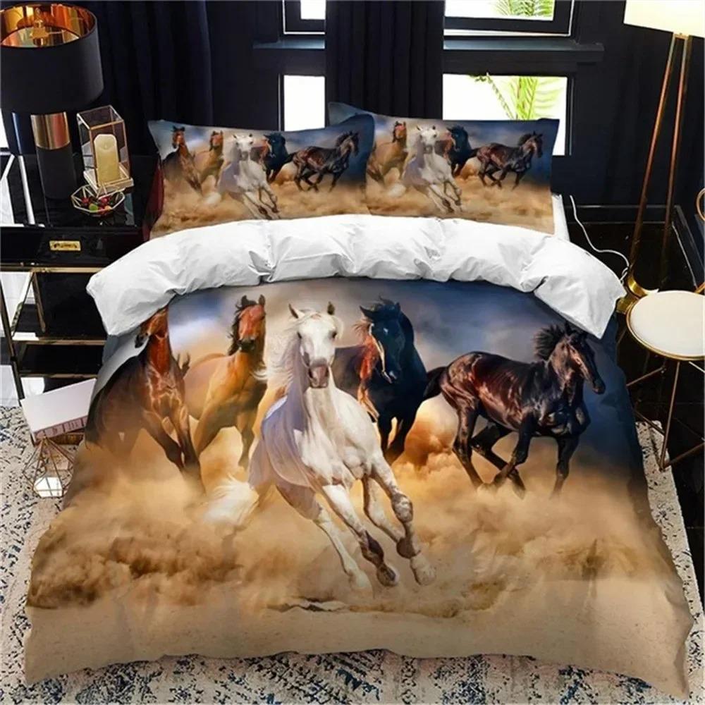 White Horse Bedding Set Boys Girls Twin Queen Size Duvet Cover Pillowcase Bed Kids Adult Fashion Home Textileextile