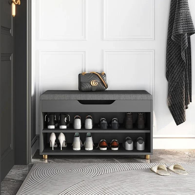 Simple Comfortable Footstool Shoe Changing Stool Home Entrance Shoe Storage Cabinet Bench Integrated Multifunctional Shoe Rack