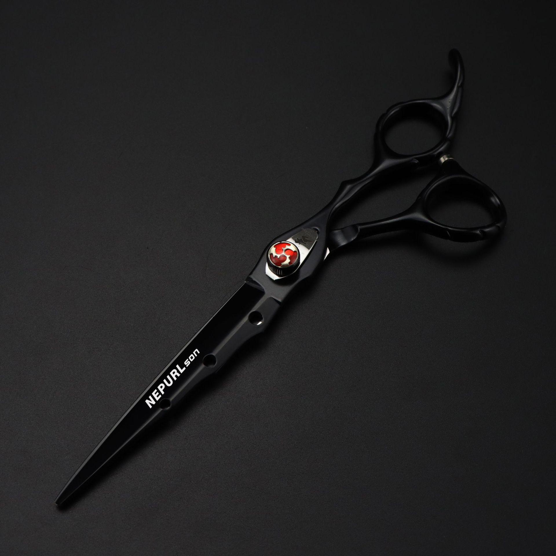 Napson 7.0-Inch Black Baked Paint Pet Hairdressing Scissors and Thinning Shears