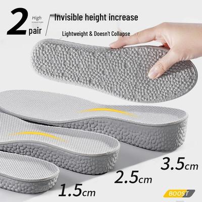 Boost Popcorn Height-Increasing Insoles for Men & Women - Breathable, Sweat-Absorbent, Flexible, Soft, Lightweight Sports Inner Height Enhance Pad