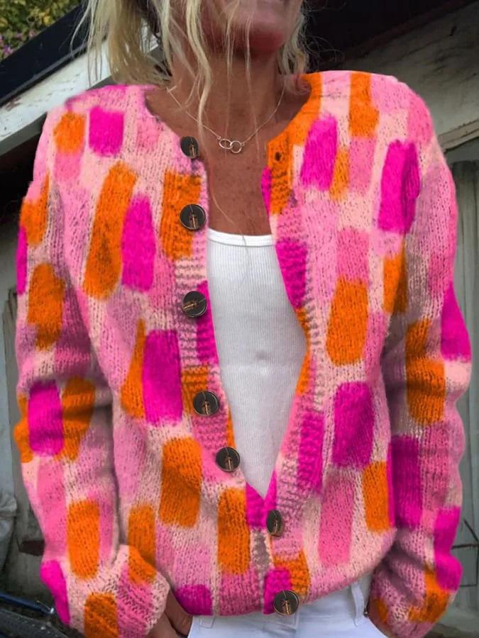 European Style 3 D Print Cardigan Knitted Jacket Spring and Fall Women 7 Sweater