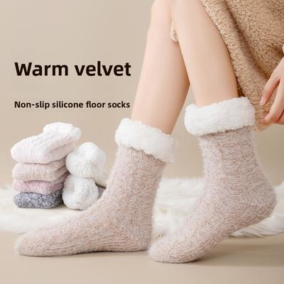 Floor Socks Non-slip Mink Hair Women's Socks Thick Plush Foot Warmer Lamb Wool Mid-tube Month Socks