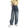 Aimoha Denim Pants with Waist Baggy Zip White Size Navy Women's High-Waisted Tucks, Silhouette, Fly, Denim, M,