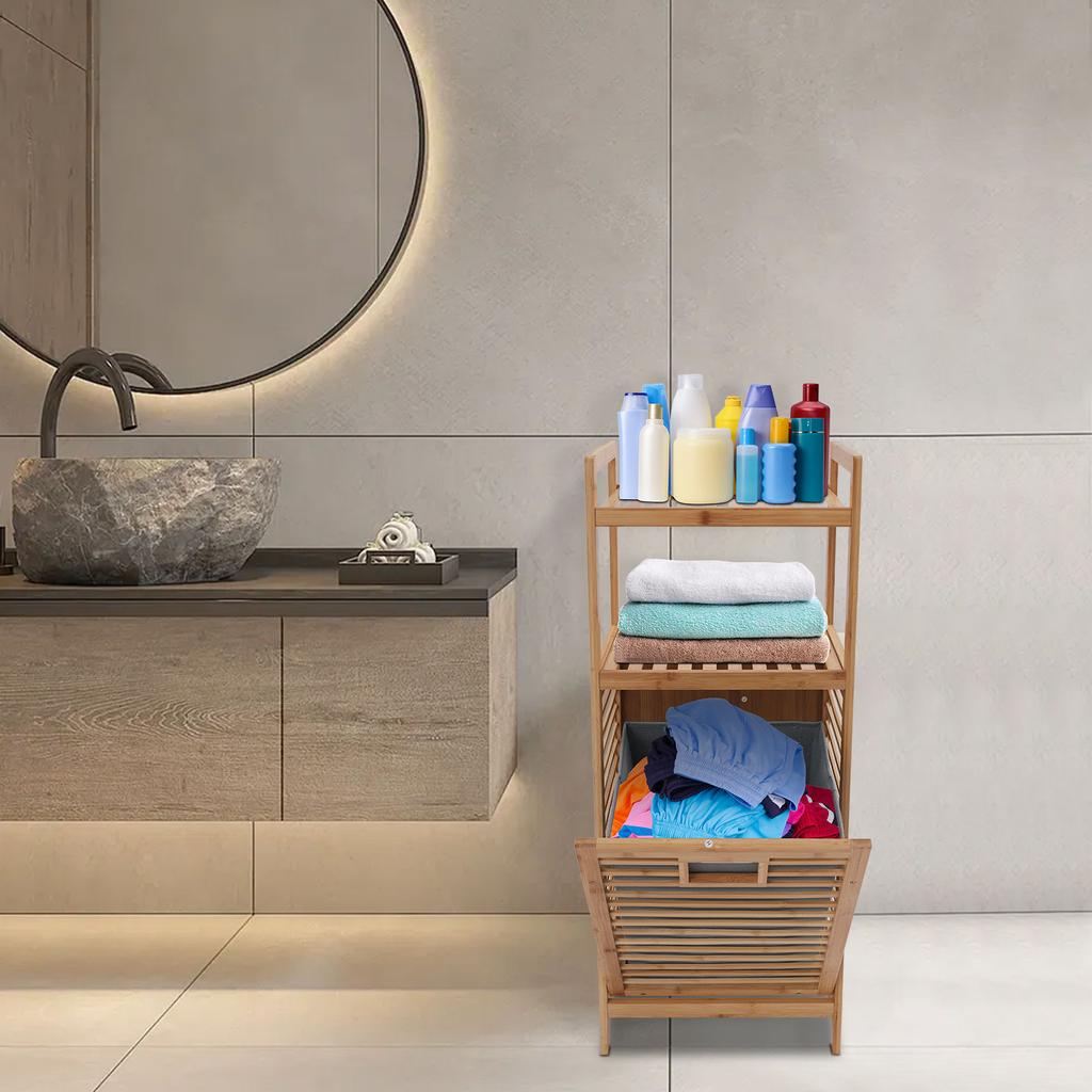 Armario Cesto de Ropa abatible, Cesto de Bambú extraíble para Ropa, Organizador que ahorra espacio para Dormitorio y Baño, Cesta de Almacenamiento para Prendas