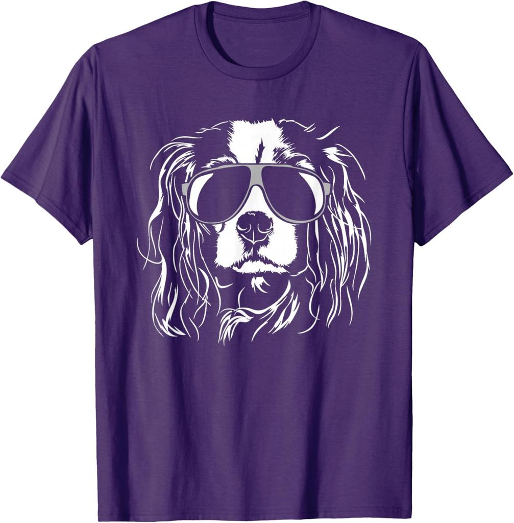 Cavalier King Charles Spaniel Wearing Sunglasses Graphic T-Shirt Cool Dog Lover Gift Cotton Tee