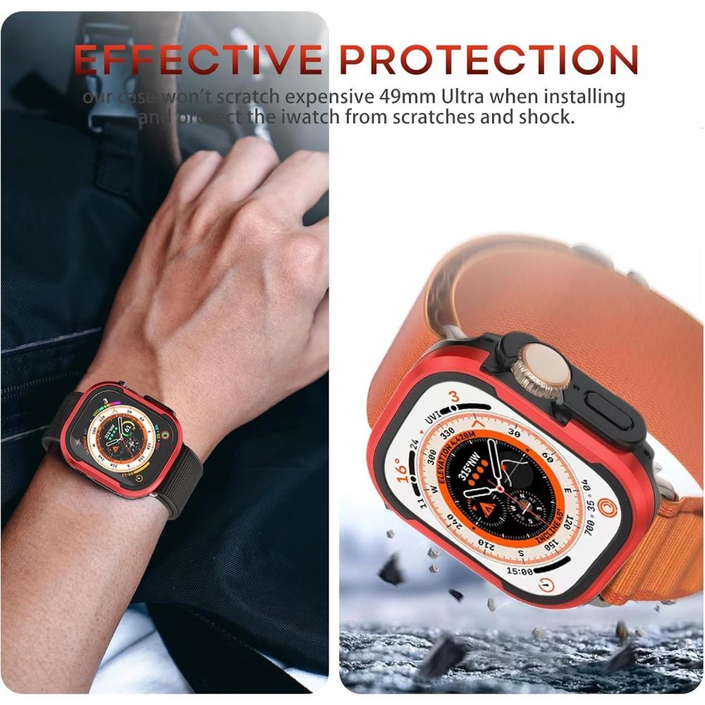 Matte Metal Case Fit for Apple Watch Ultra 3/2/1 49mm Case Bumper, [Matte Aluminum Bezel] + [Soft TPU Bumper]