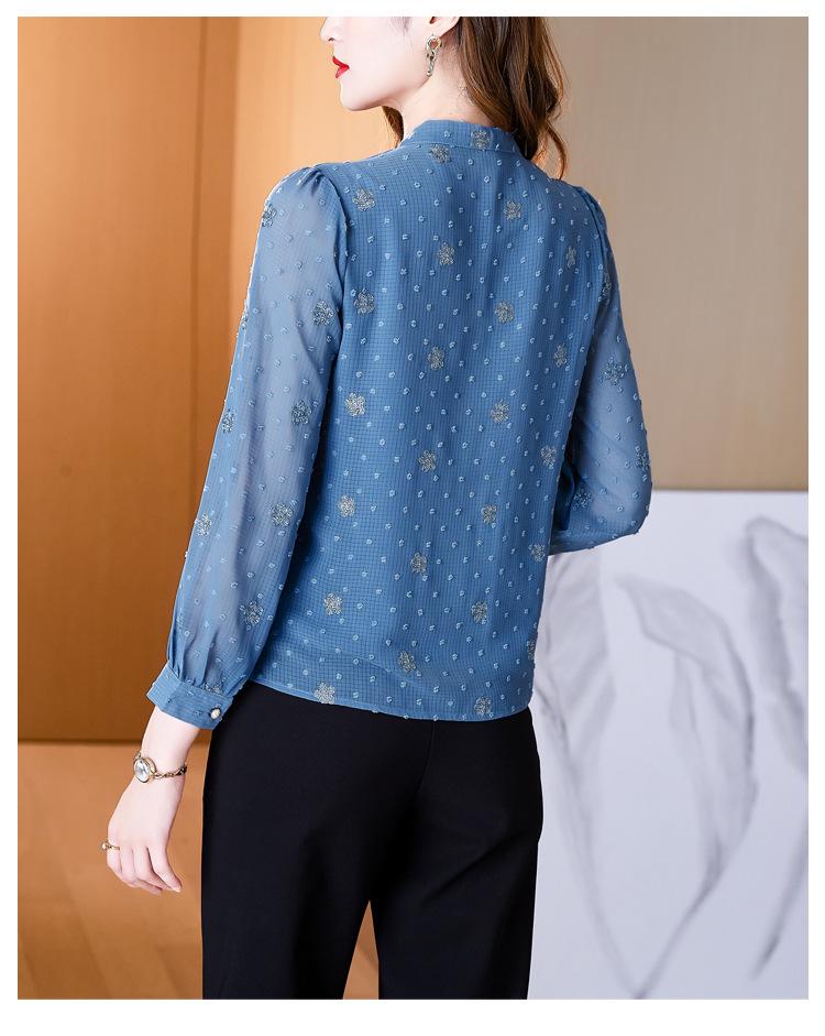 Dámská High-End Módní Hedvábná Košile s Dlouhým Rukávem a Mašlí - Kolekce Zmenšující Věk Jaro 2025