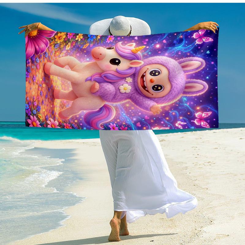 Fantasy Labu-bu Unicorn Journey Beach Towel, Super Soft Microfiber, Gift for Her/Him, Birthday, for Pool, Beach, Travel, Home Decor Fan Gifts
