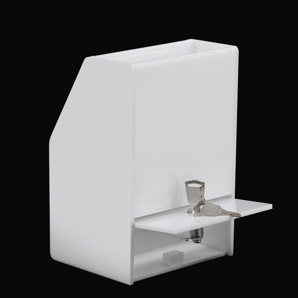 EWOO SUPPLY 12cm key white acrylic donation box with white box wide, built-in type, key, YS-1028