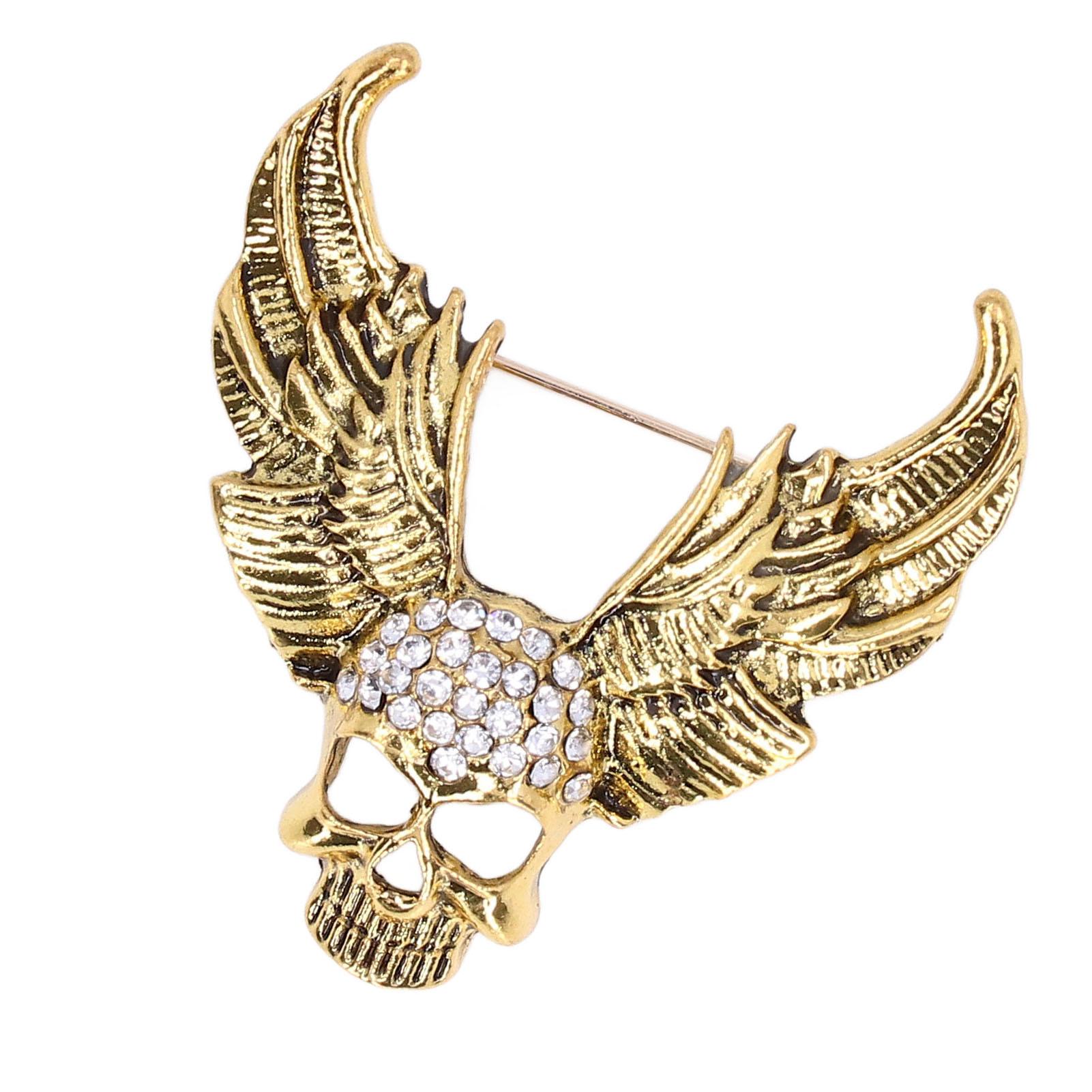 

Брошь в виде черепа со сверкающими кристаллами, модная индивидуальная брошь, аксессуары для костюма, пальто, древность золотой