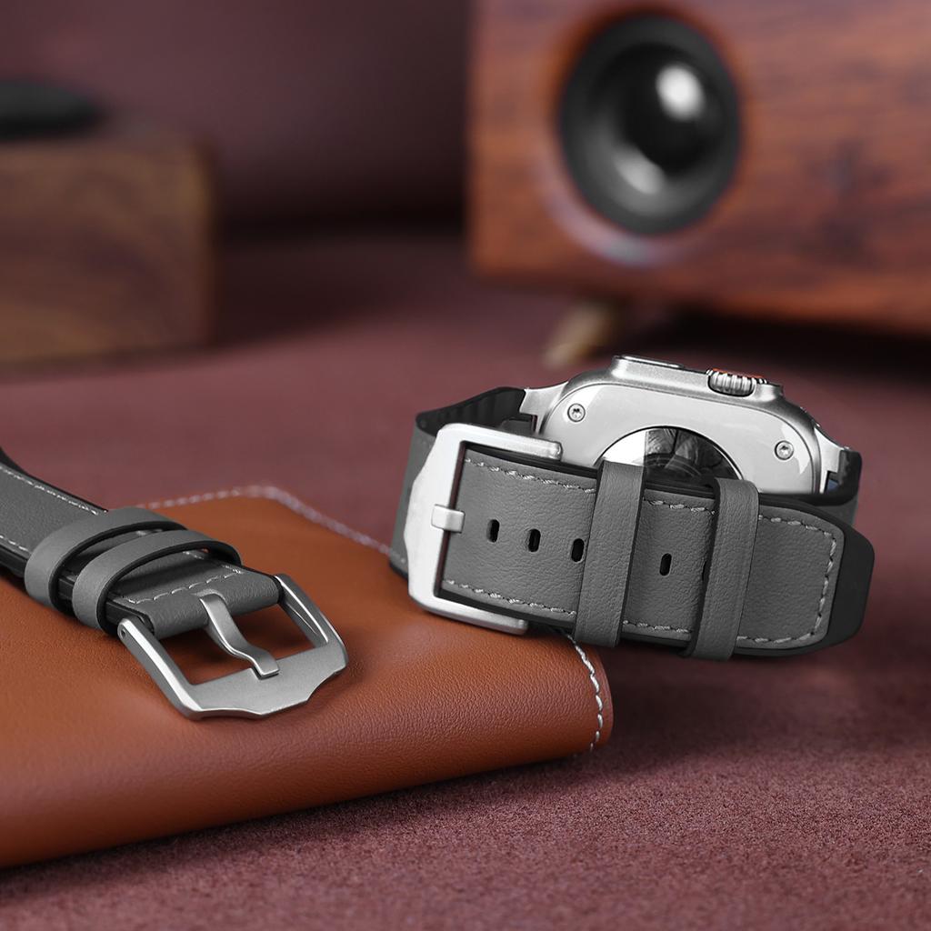 Armband für Apple Watch Serie 10 9 8 7 SE 6 5 4 3 2 1 42mm 41mm 40mm 38mm Silikon+Lederbezogenes Uhrenarmband