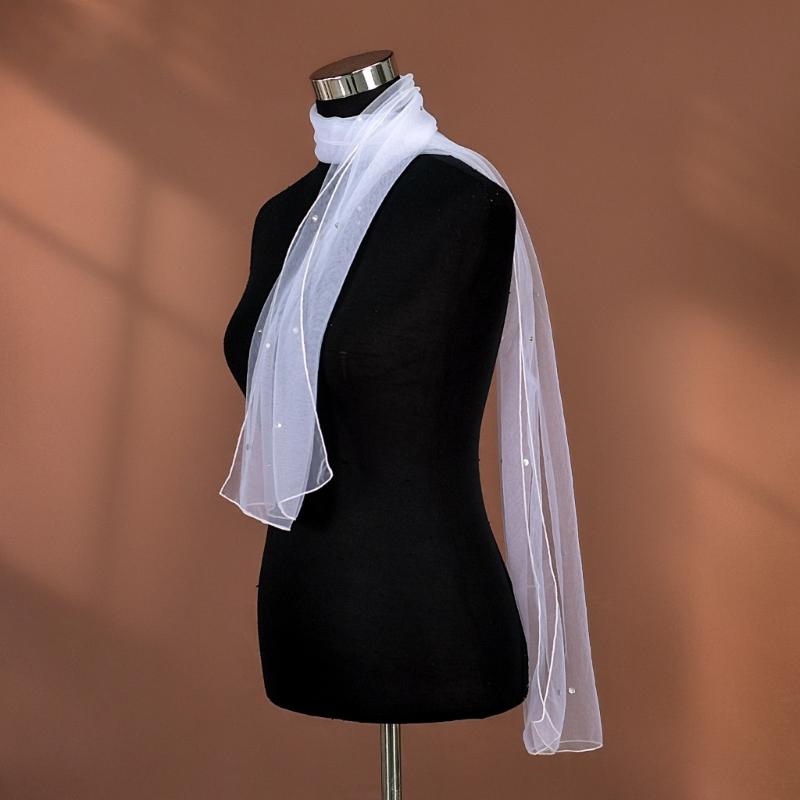 Seethrough Sheer Bridal Veils with Rhinestones Decors for Outdoor and Indoor Event Bride Shawl Wrap for Wedding Dresses