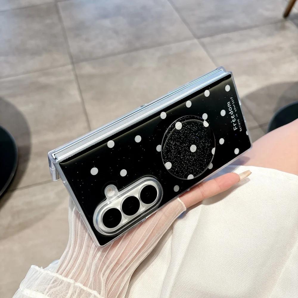 High-end Mode Svart Prickig Epoxi Telefonfodral för Samsung Galaxy Z Fold 7 6 5 4 Vikbart Ställ Fäste Stötsäkert Mjukt Skal
