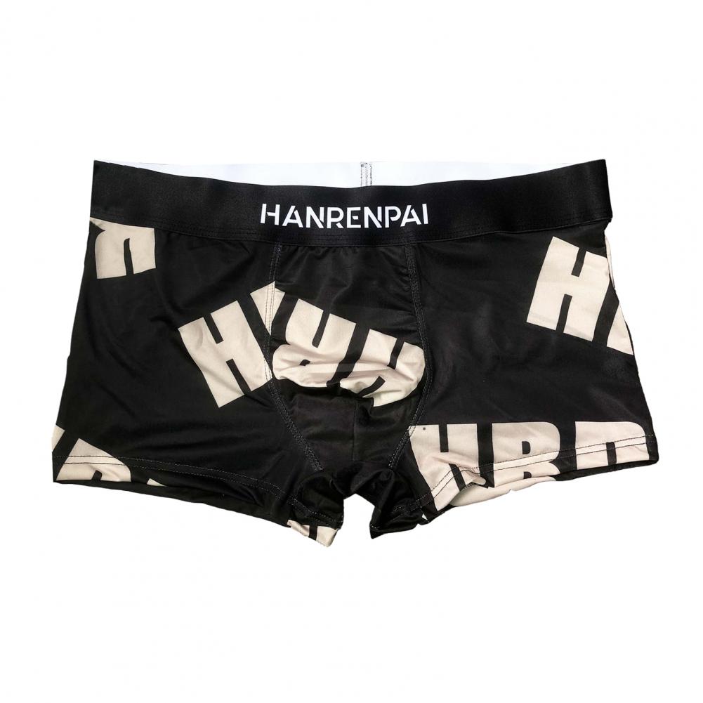 Men's Boxer Briefs with Wide Waistband Mid-rise Patchwork Color Letter Print U-convex Shorts Breathable Sport Panties