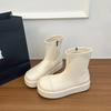 Winter Chunky Elastic Slim Woman Ankle Boots Fashion Platform Flats Shoes Female Cosy Soft Leather Mordern Short Booties