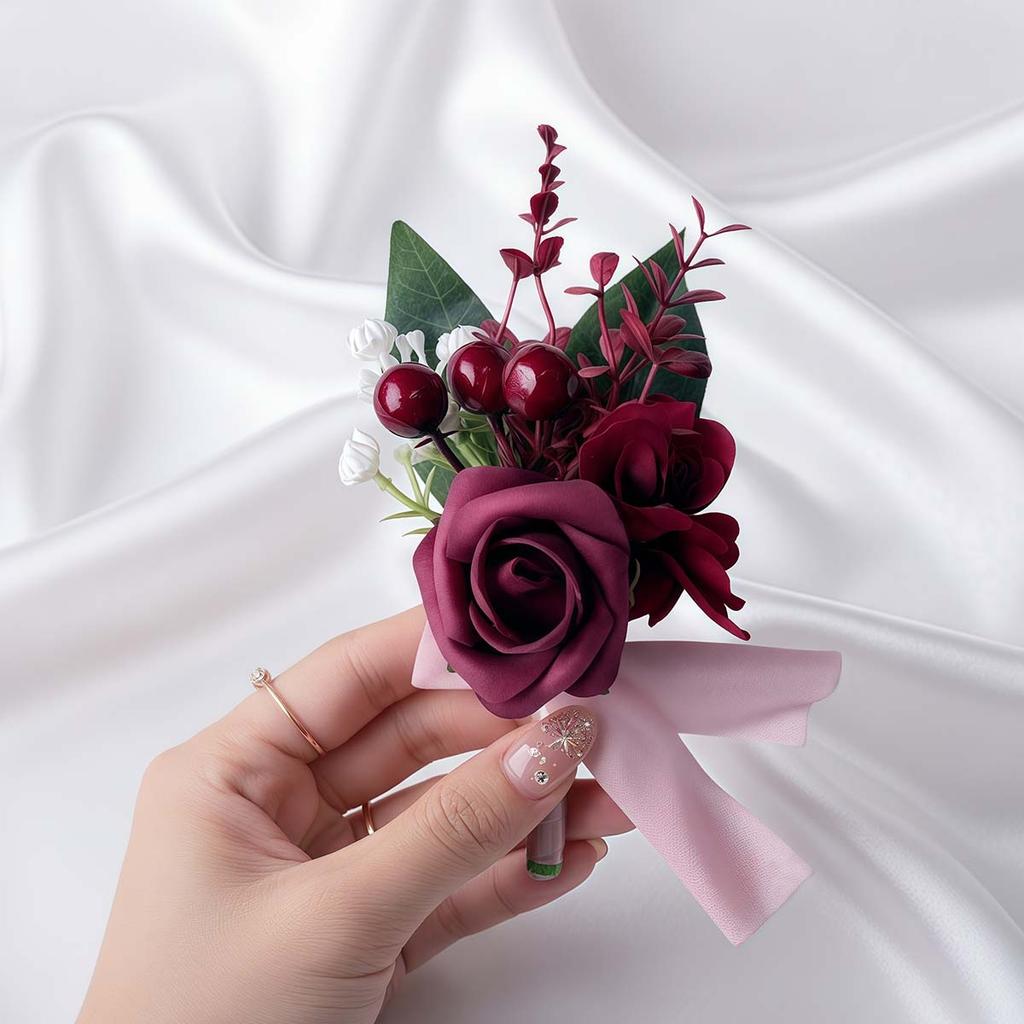 Set of 6 Boutonniere for Men Wedding, Groom and Groomsman Boutonniere for Wedding, Greenery Rose Corsage for Men Ceremony Anniversary Party Prom