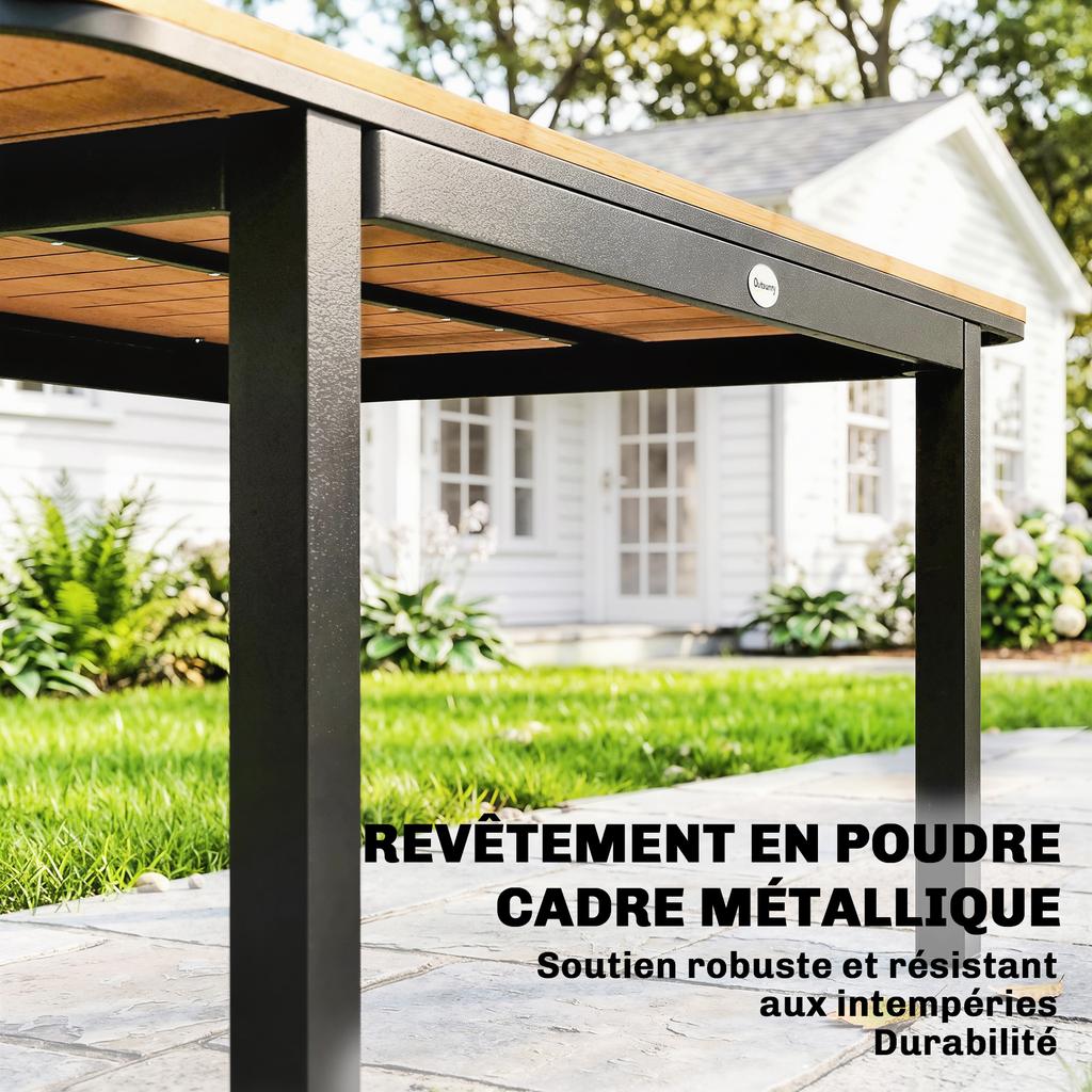 Garden Dining Table for 6, Composite Wood, Metal Frame, 127 x 70 cm, Brown