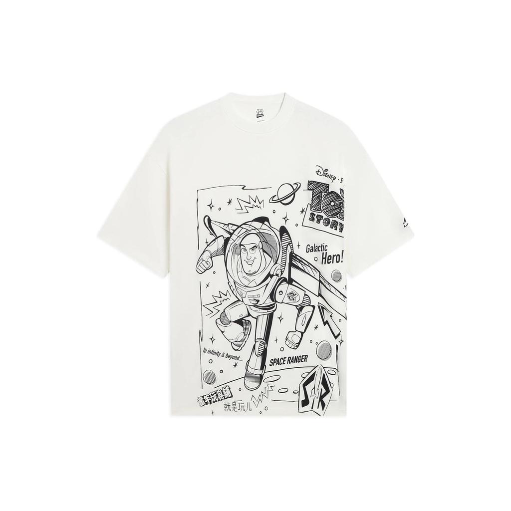 Li-Ning Cartoon Fun Print Casual Loose Short Sleeve T-Shirt Unisex Tops White AHSS703-2