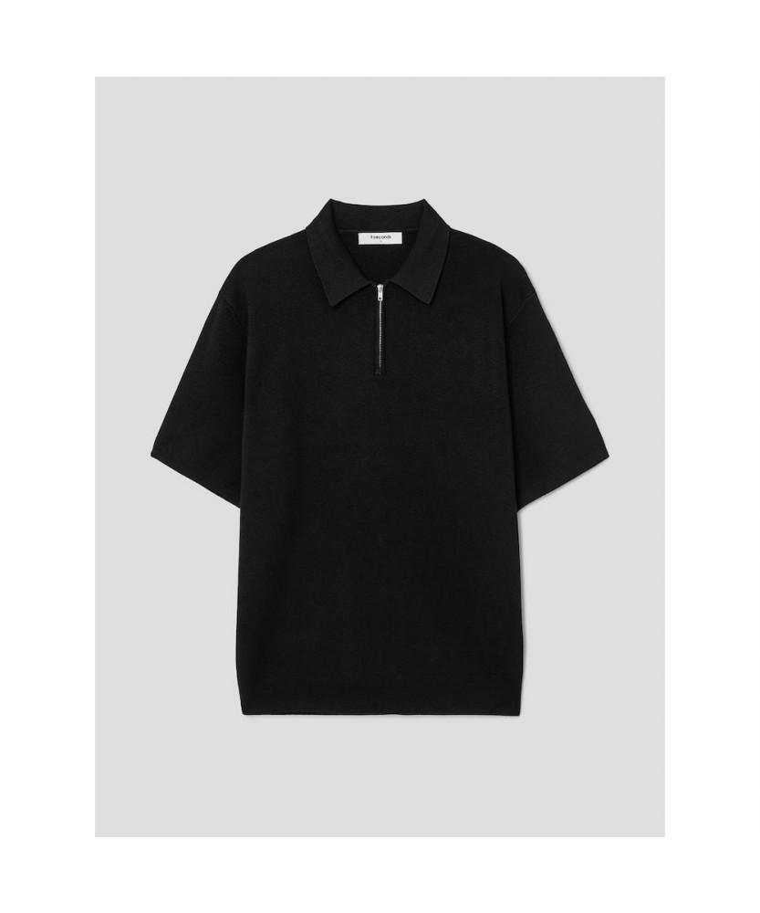 8SECONDS Formal Half-Zip Collared Neck Short Sleeve Knit Black