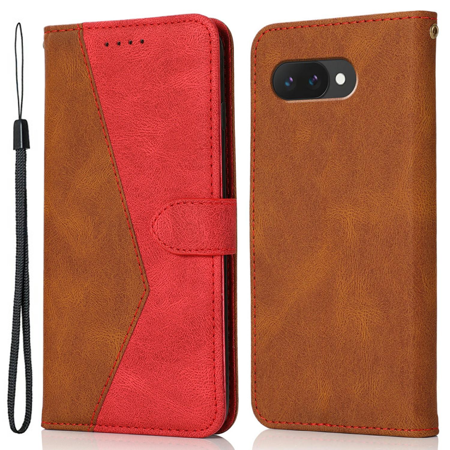 

Для Google Pixel 9a Чохол Кольорове поєднання Гаманець Підставка Шкіряний Чохол для Телефону з Ремінцем на Зап ястя Brown+Red