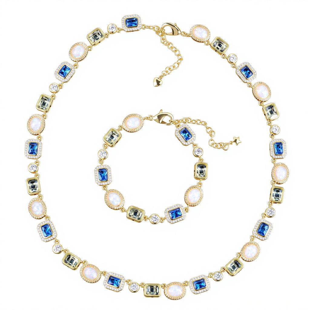 Hip Hop Farbiger Edelstein Halskette Zirkon Schmuck Accessoires Damen High Sense Leichter Luxus Schlüsselbeinkette