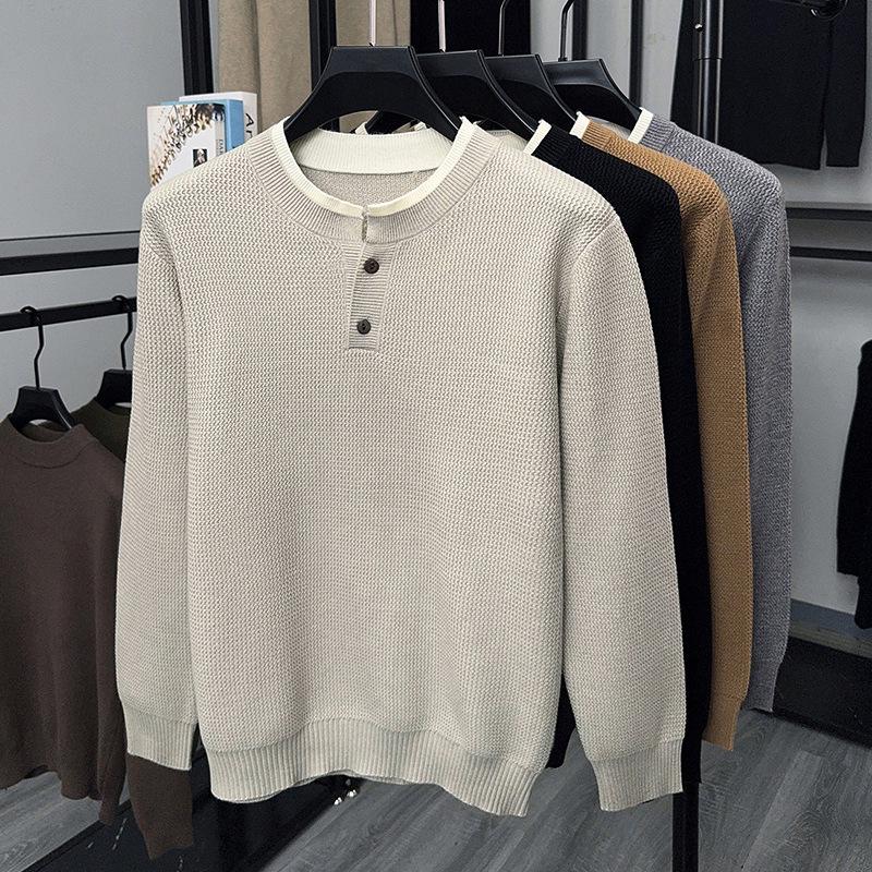 Men's Fashionable Thick Knit Sweater - 2025 Autumn/Winter Two-Piece Look, Round Neck, Youth Style.