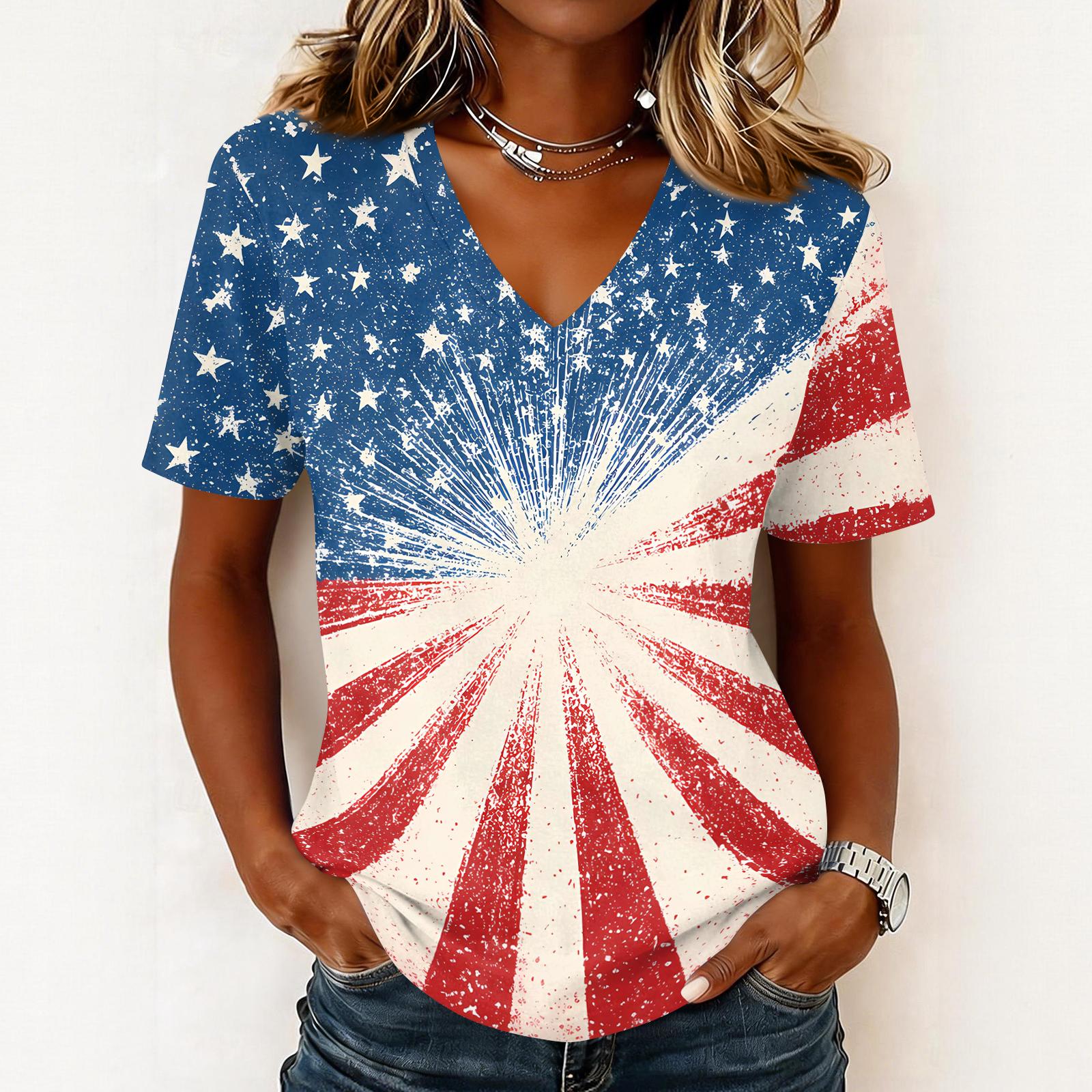 

Shirts For Women Trendy V Neck T Shirts Casual Printed Blouse Tops For Women XL кавун червоний колір