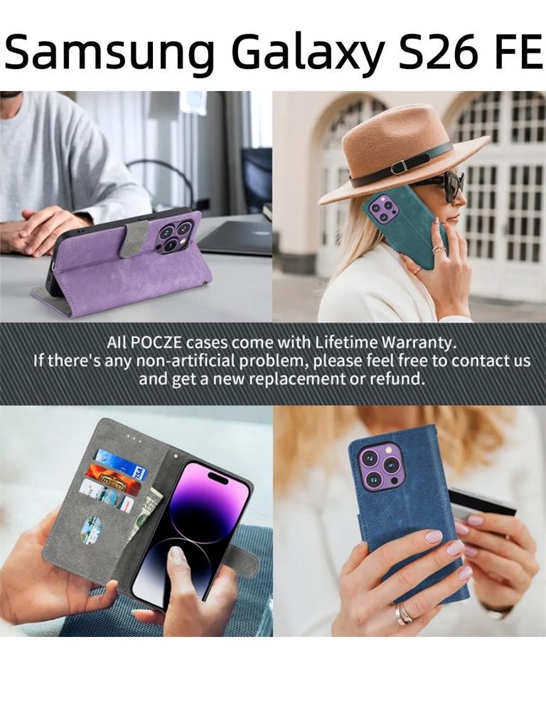 For Samsung Galaxy S26 FE Flip Case RFID tection Dual-Layer Card Slot Soft Silicone External Leather Stand Holder Flip Cover