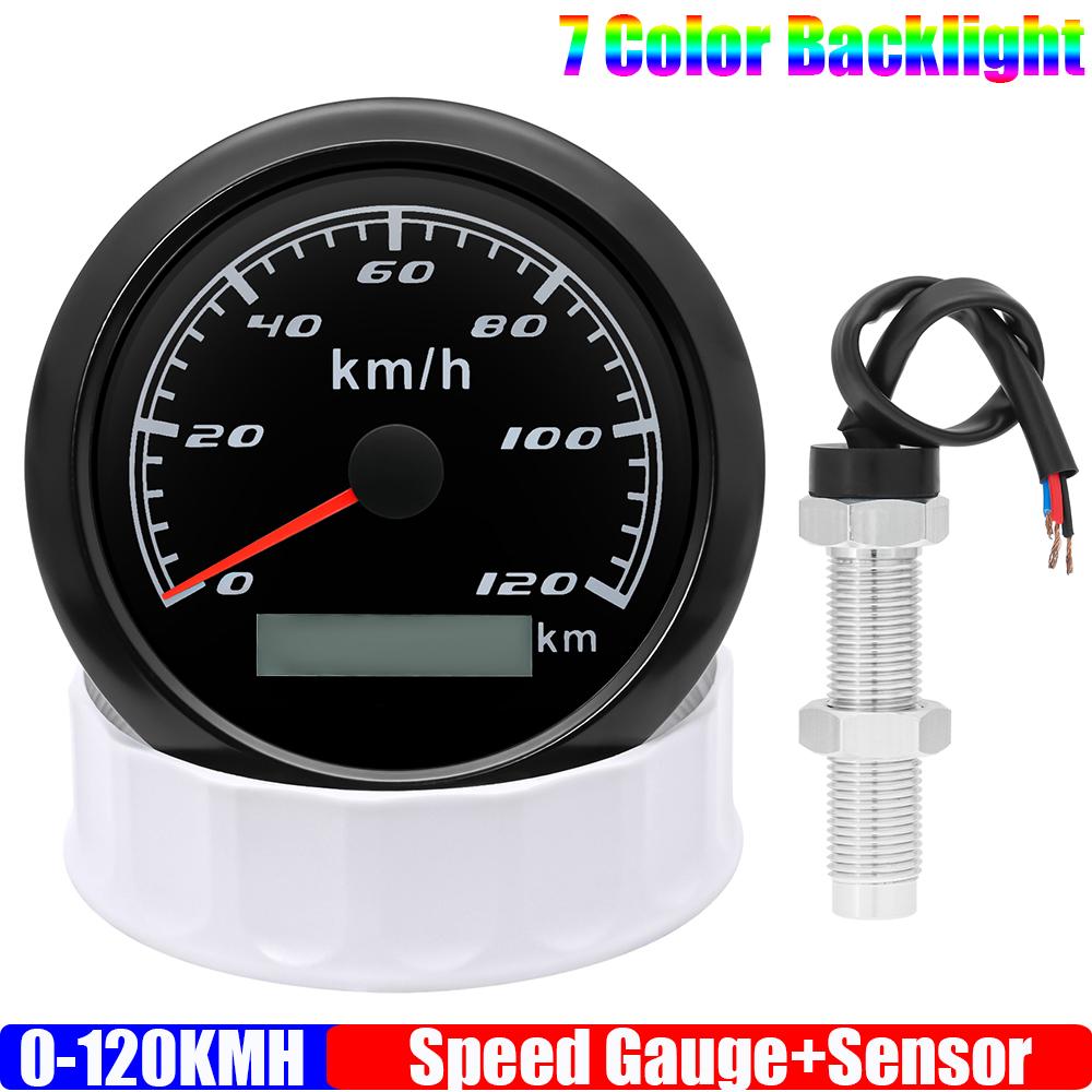 85mm Analog Pulse Speedometer Gauge with Holzer Sensor 7 Color Light Speed Meter Pulse Signal for Car Boat Marine 12V 24V