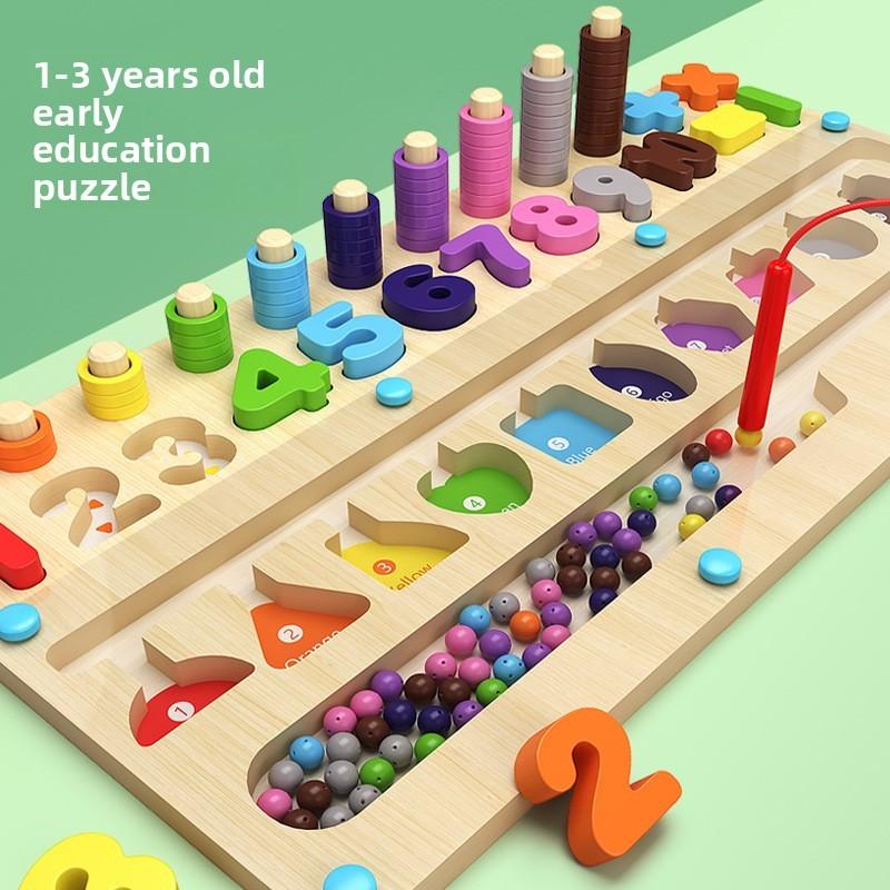 Magnetic Wooden Bead Maze Color Counting Classification Board Kid Toy Puzzle