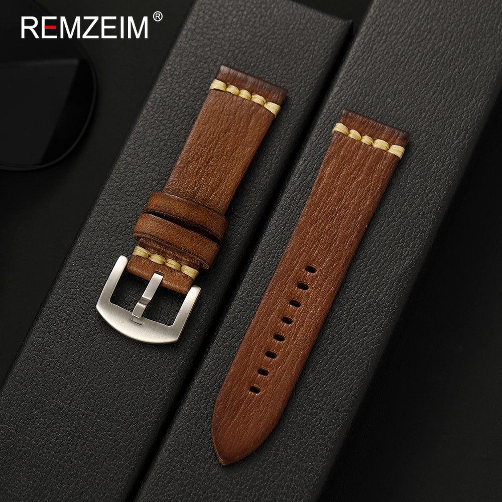

Vintage Men Genuine Leather Watch Band 18mm 20mm 22mm 24mm Premium Business Replacement Wristwatch Strap 18mm темно-коричневого