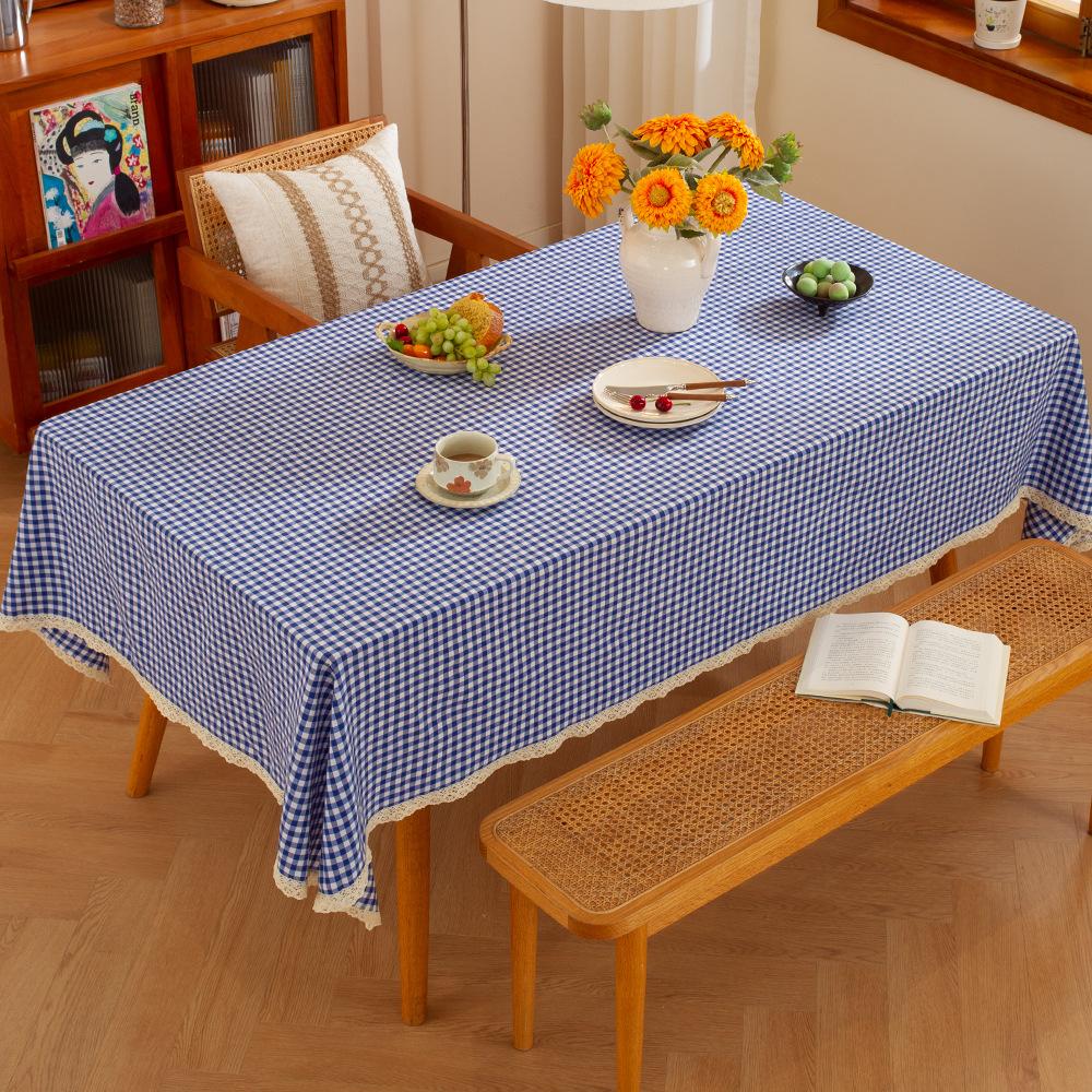 American Small Fresh Plaid Tablecloth Lace Tassel Long Table Cloth Desk Atmosphere Decoration Picnic Christmas