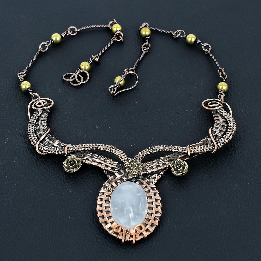Selenite Druzy 999 Copper Wire Wrapped  Necklace with Adjustable Chain, Handmade Gemstone Jewelry Necklace For Memorial Day