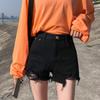 Summer Pants Classic and Minimalist Fashion Versatile Black Women's High-waisted Loose Summer Hole-breaking Thin Burlap Wide-legged Son Denim Shorts