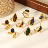 Three Kinds Of Stainless Steel Rings Geometric Shape Gold Plated Broken Pattern Lapis Lazuli Ring Finger Decoration Accessories