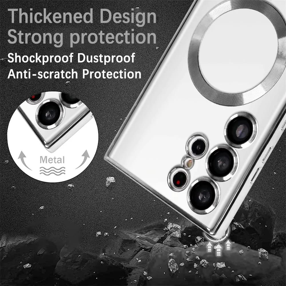 Luxury Transparent Plating Phone Case For Samsung S25 Ultra S24 Plus S23 S22 S21 FE S24 FE For Magsafe Magnetic Protection Cover
